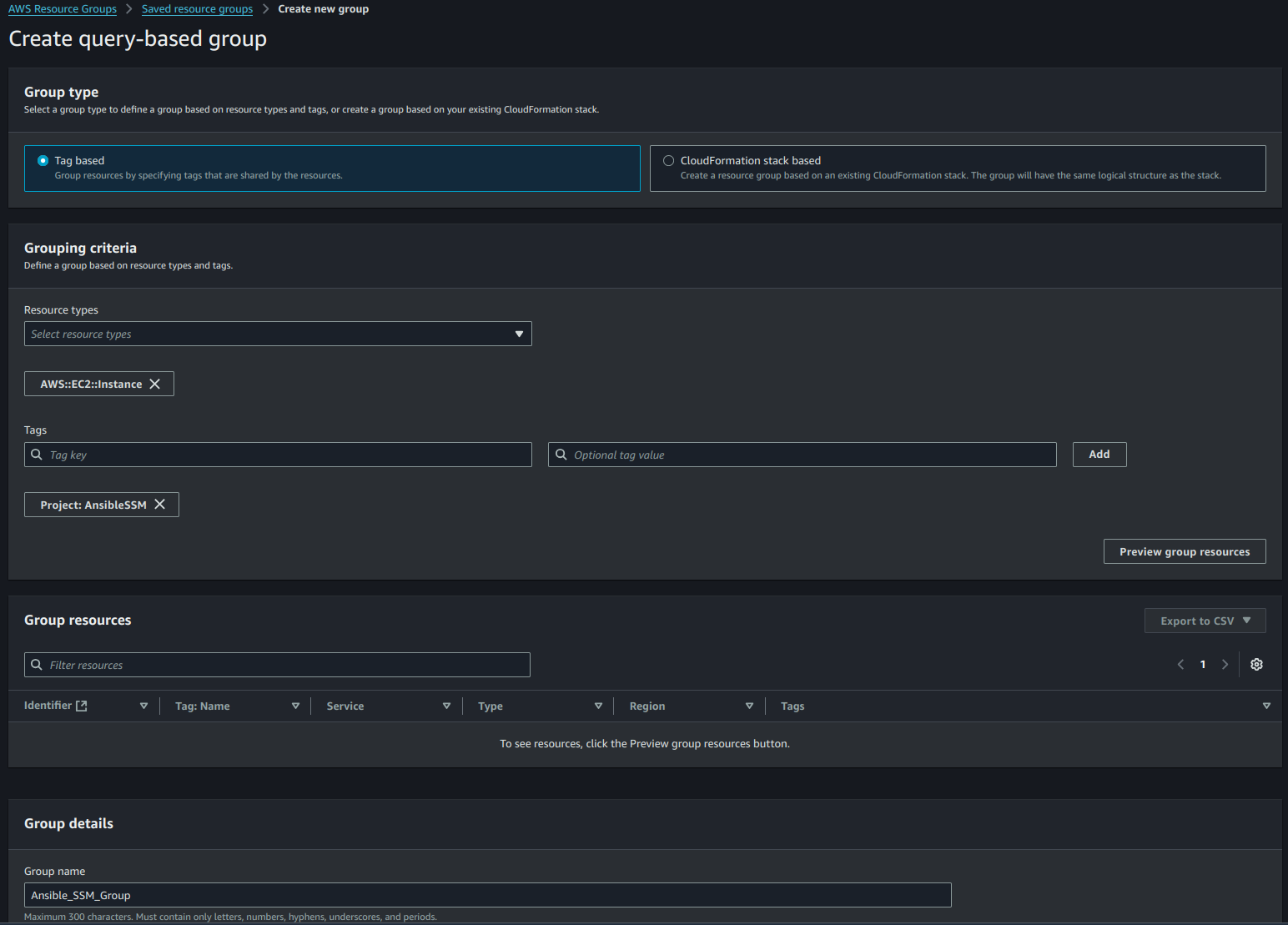AWS Resource Group creation